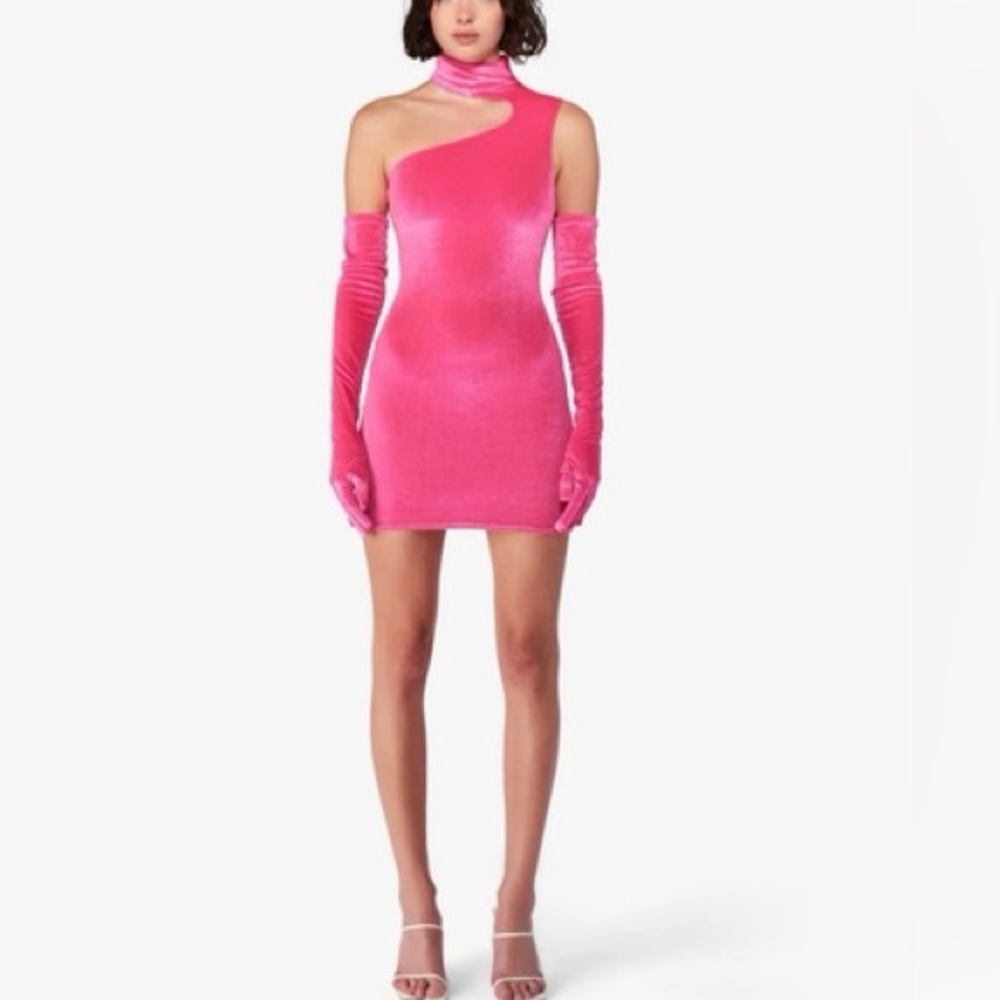 Revolve Miscreants Gina Pink Velvet Dress + Gloves